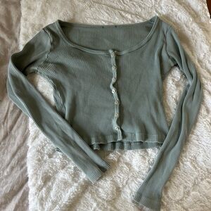 Brandy Melville Zelle Ribbed Sage Green Long Sleeve Top